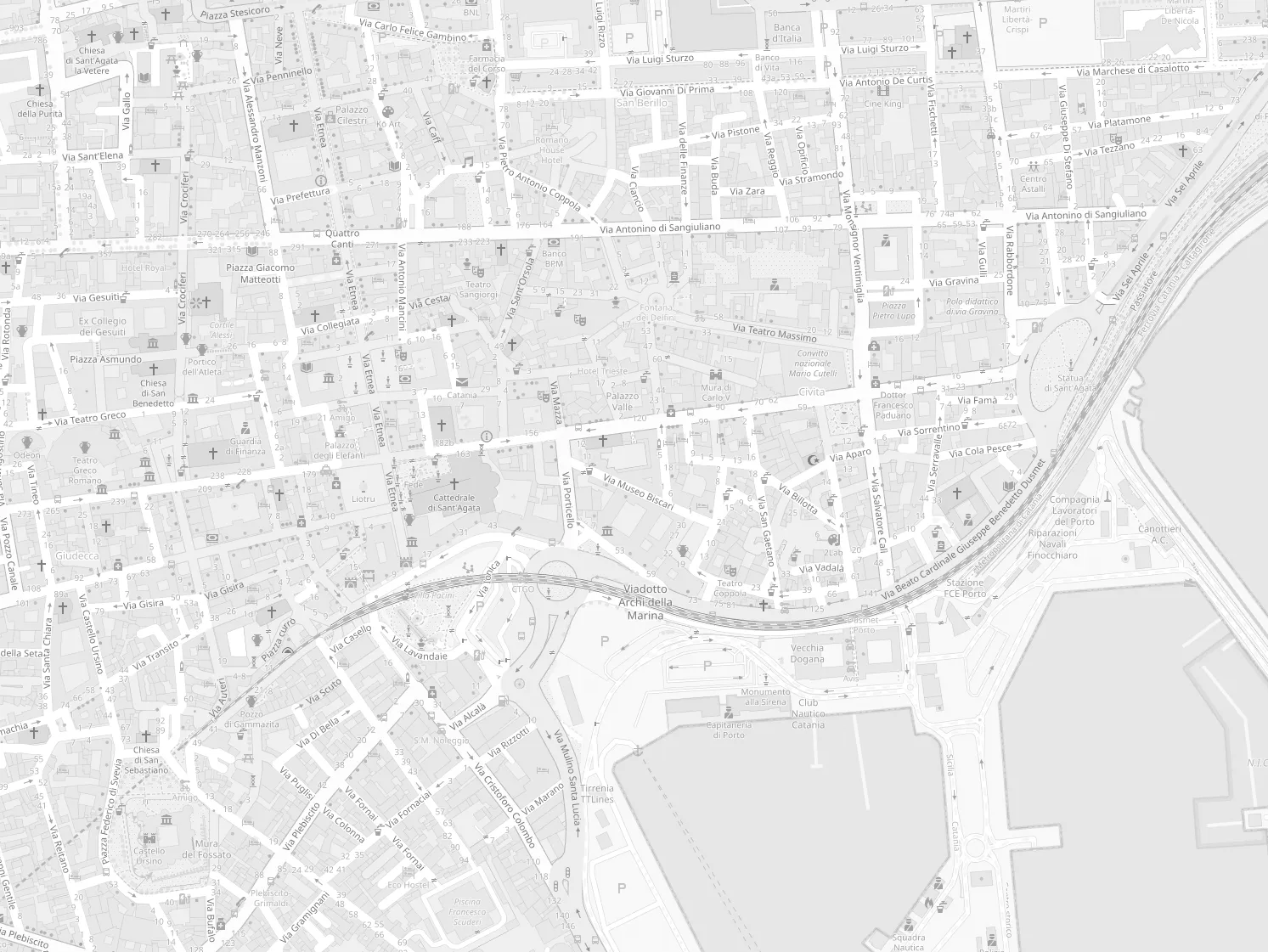 Il centro storico di Catania attorno a Isola, con i punti di interesse